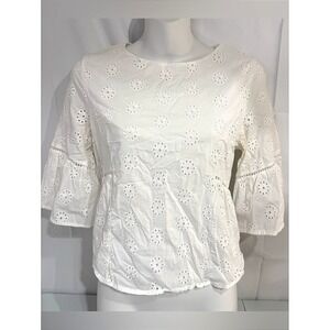 Urban Romantics Eyelet Peplum Blouse White Cotton Cottagecore S